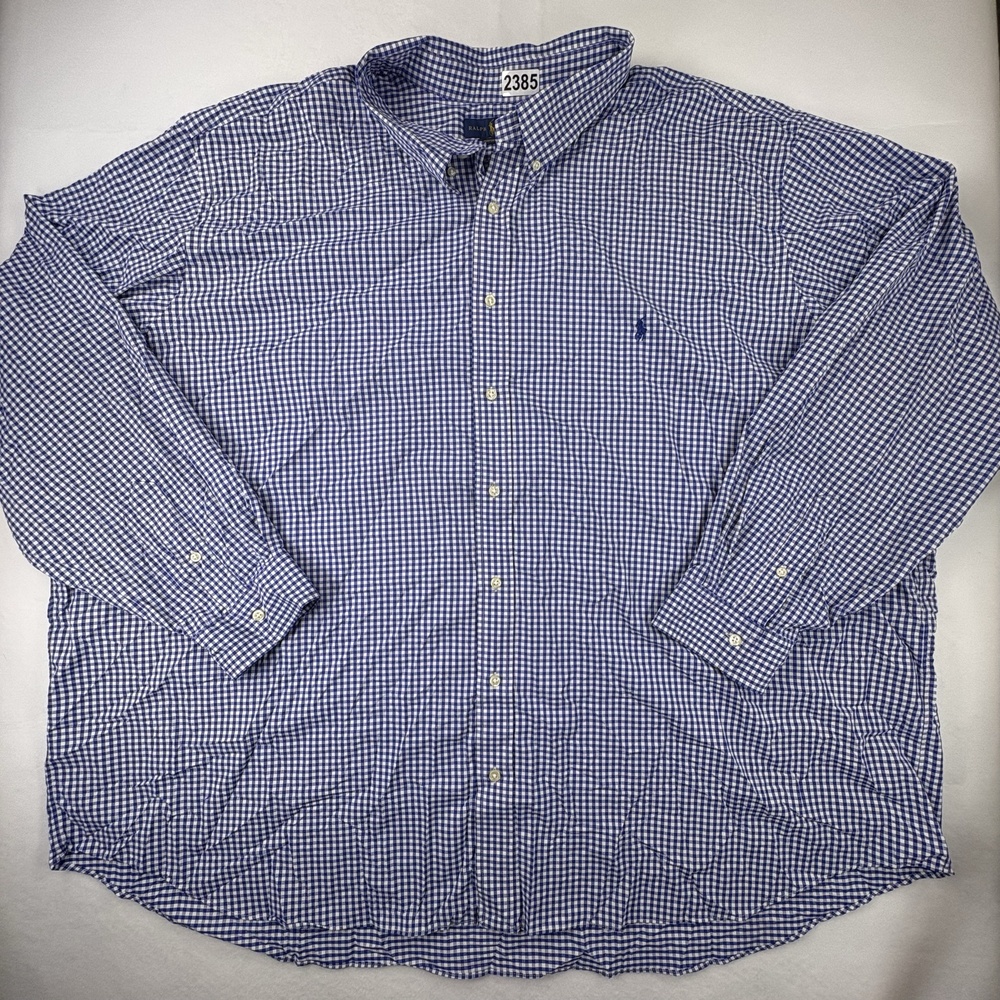 Ralph Lauren Shirt Mens Big 5X Blue Check Performance Stretch Button Down Casual